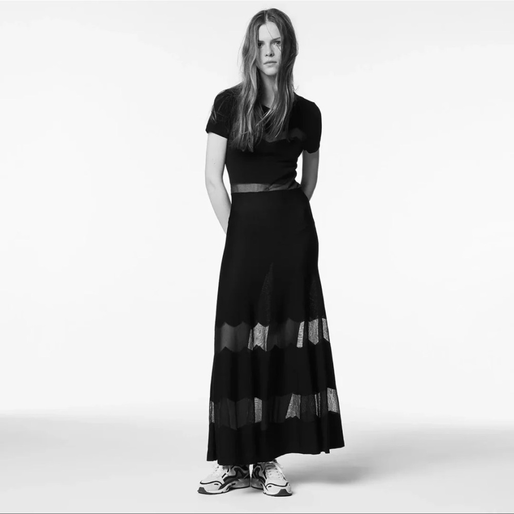 Sandro Black Top with Sheer Accents - Picture 2 of 3